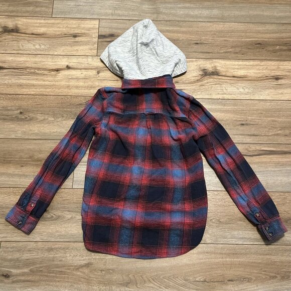Women's American Eagle Vintage Boyfriend Flannel Shirt MEDIUM Hooded Button Up - Picture 10 of 12